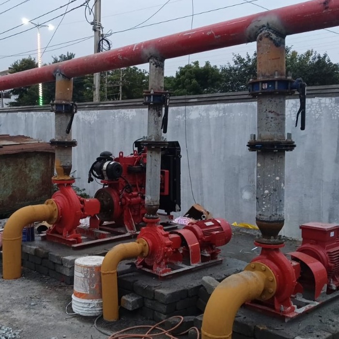 Fire fighting pump room with red pump sets